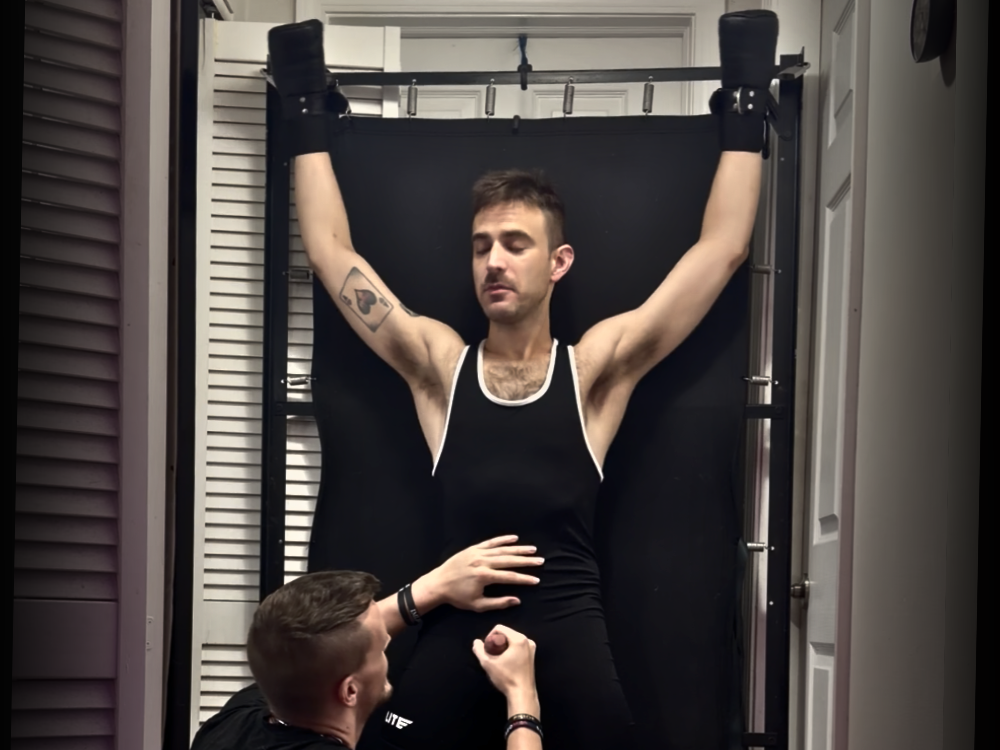 Ticklish Wrestler Aleks Gets Wrecked Strapped To The Frame Tickled, Jerked, And Ball Bumped (Part 1)