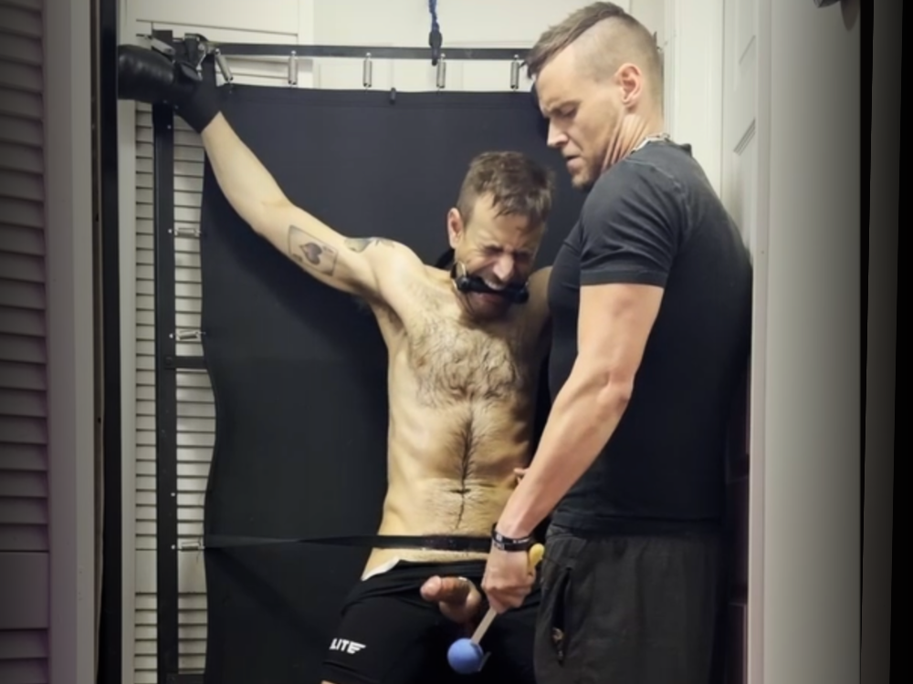 Ticklish Wrestler Aleks Gets Wrecked Strapped To The Frame Tickled, Jerked, And Ball Bumped (Final Part)